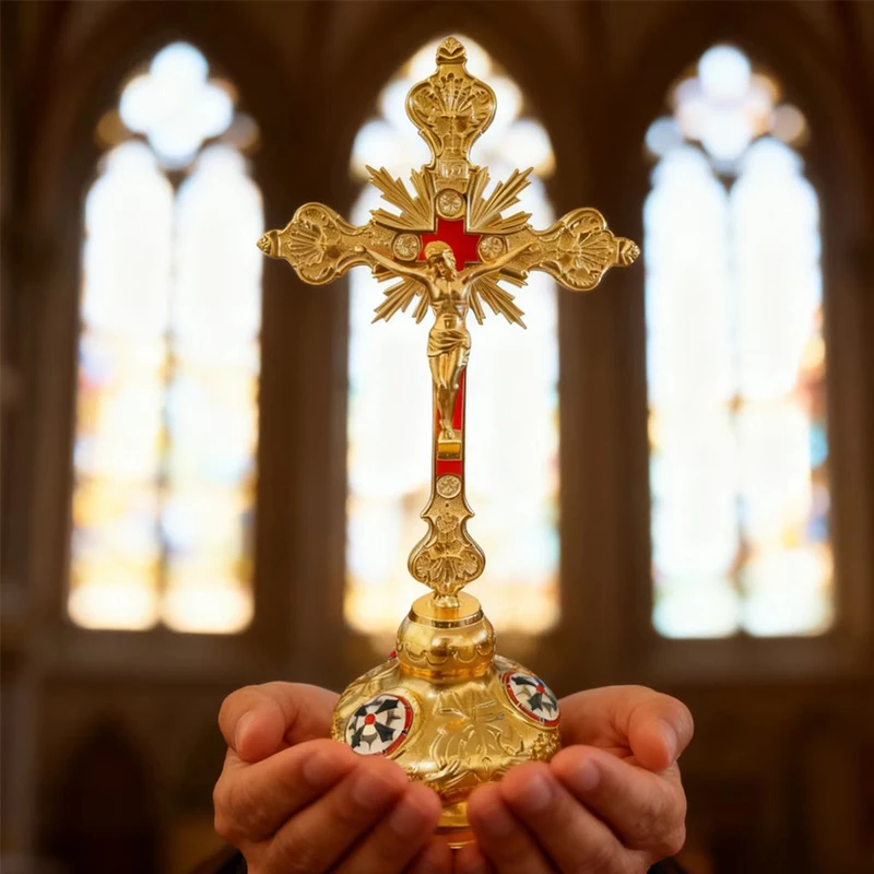 

New Orthodox Cross Zinc Alloy Electroplating Handheld & Standing Religious Decor for Church Home Prayer Ornament surprise Gift