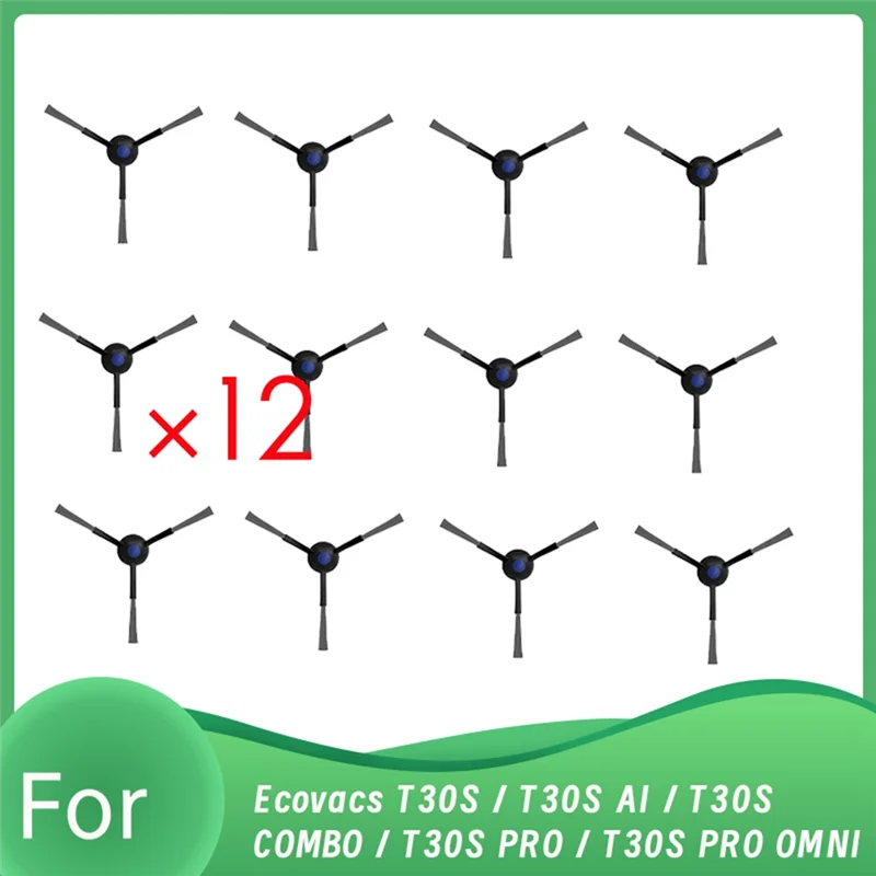 -ESTR 12 قطعة فرشاة جانبية لمكنسة الروبوت Ecovacs T30S / T30S AI / T30S COMBO / T30S PRO / T30S PRO OMNI