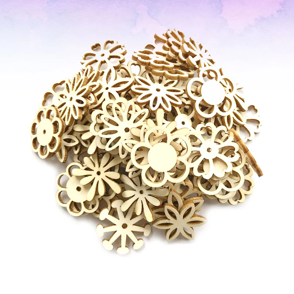 

150PCS Wooden Flower Chips Educational DIY Toys Graffiti Hand-painted Wood Decals Hollow-out Wooden Pieces Crafts Handmade DIY W