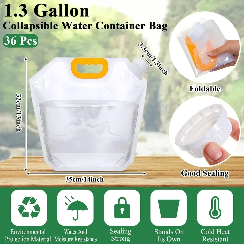 36 Pcs Collapsible Water Storage Bag Emergency Bladder Clear Plastic Storage Pouch for Outdoor Sport Camping Hiking Backpack