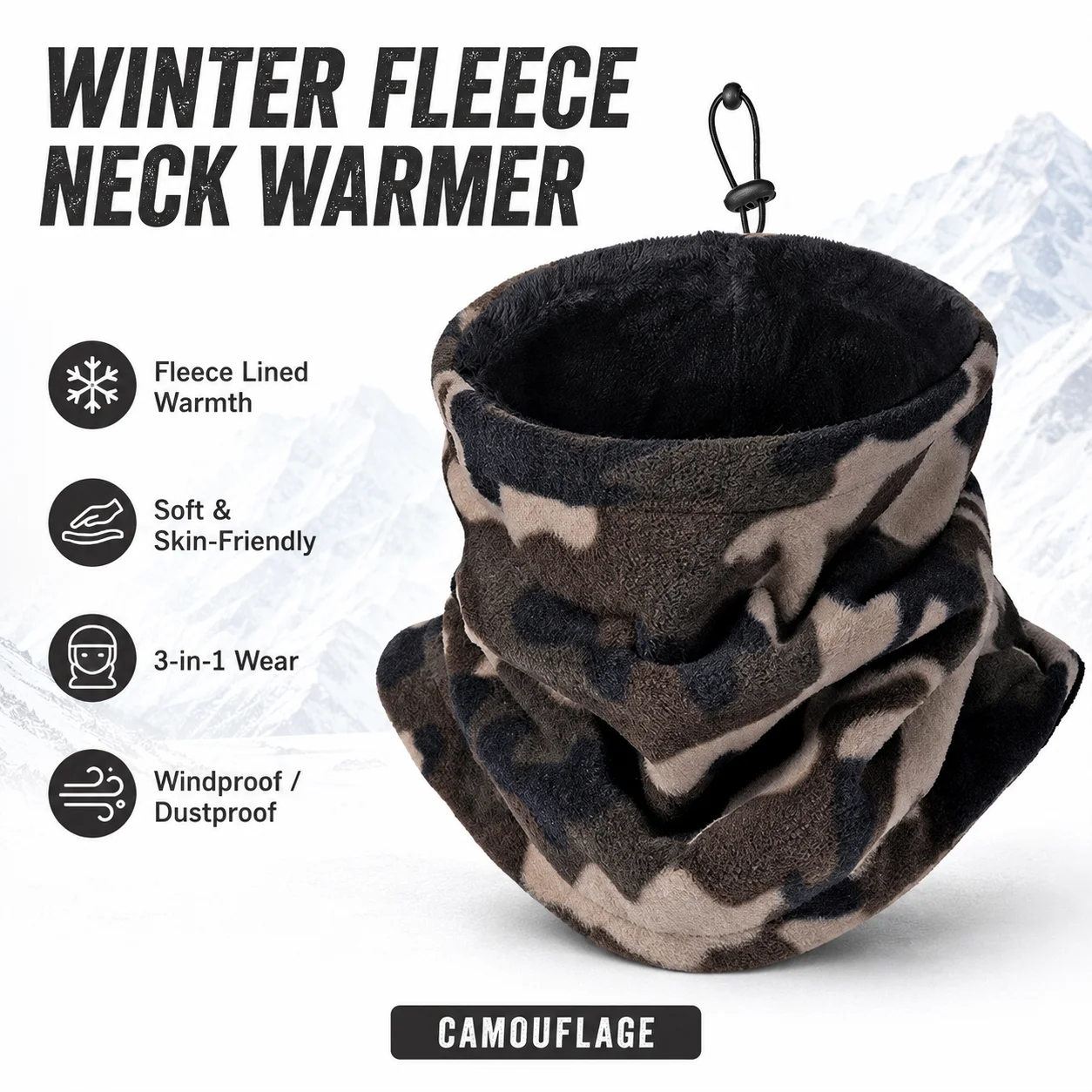 Fleece Neck Warmer Winter Face Mask Thick Thermal Scarf Windproof Balaclava Cycling Motorcycle Outdoor Camping Hiking Gear