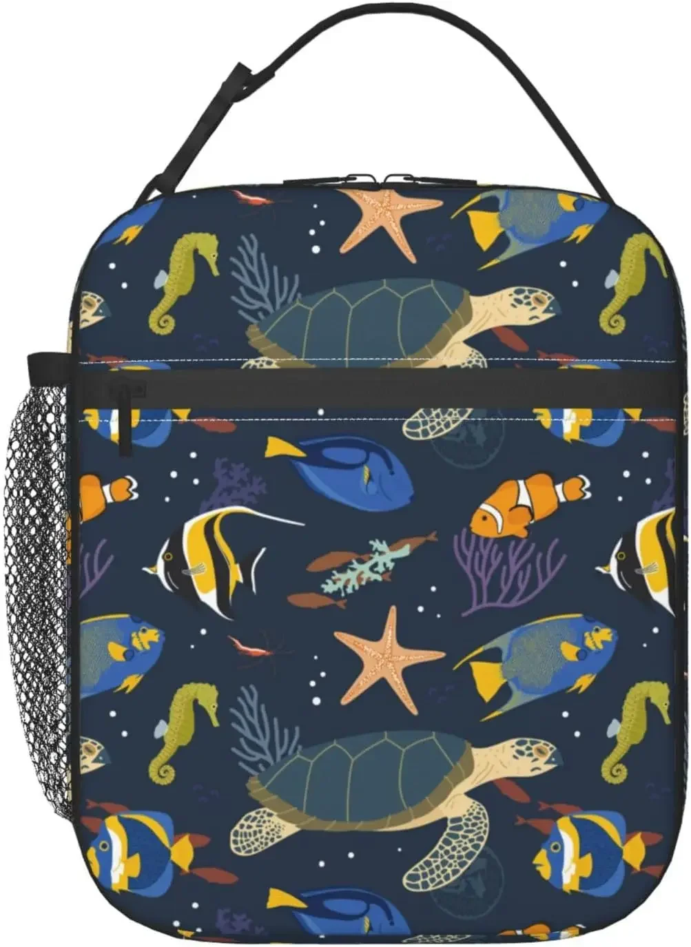 Cute Sea Turtle Starfish Seahorse Blue Small Insulated Lunch Box Bag For Women Men-Cute Adult Lunch Tote Boxes Bags For Work