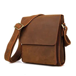 Bolso de hombro Vintage de cuero Crazy Horse para hombre, bandolera de cuero genuino para hombre, bolso de viaje para tableta, bolso de mensajero