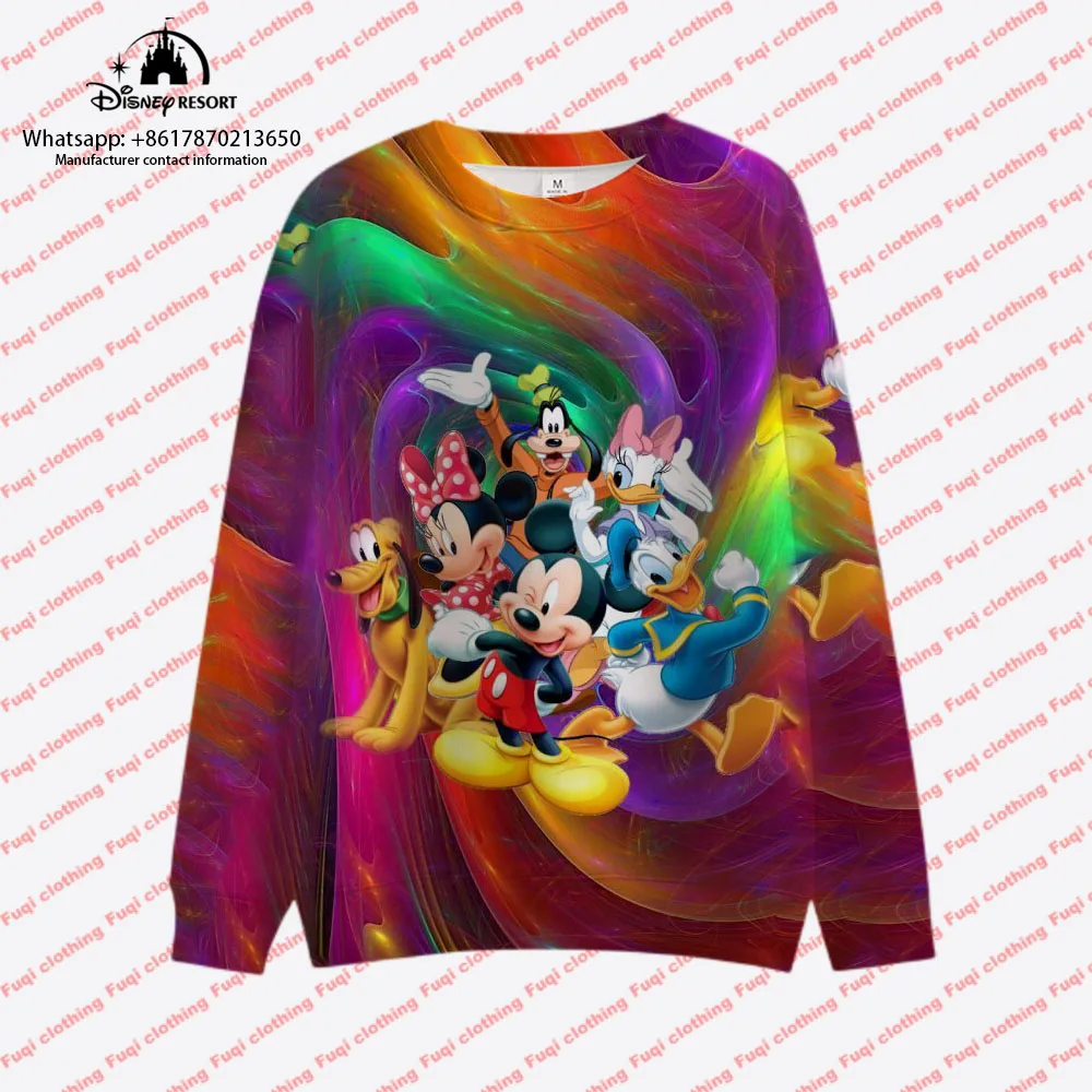 Harajuku-Sudadera de manga larga con cuello redondo para mujer, suéter informal con estampado de Stitch y Mickey Minnie para otoño, novedad de 2024