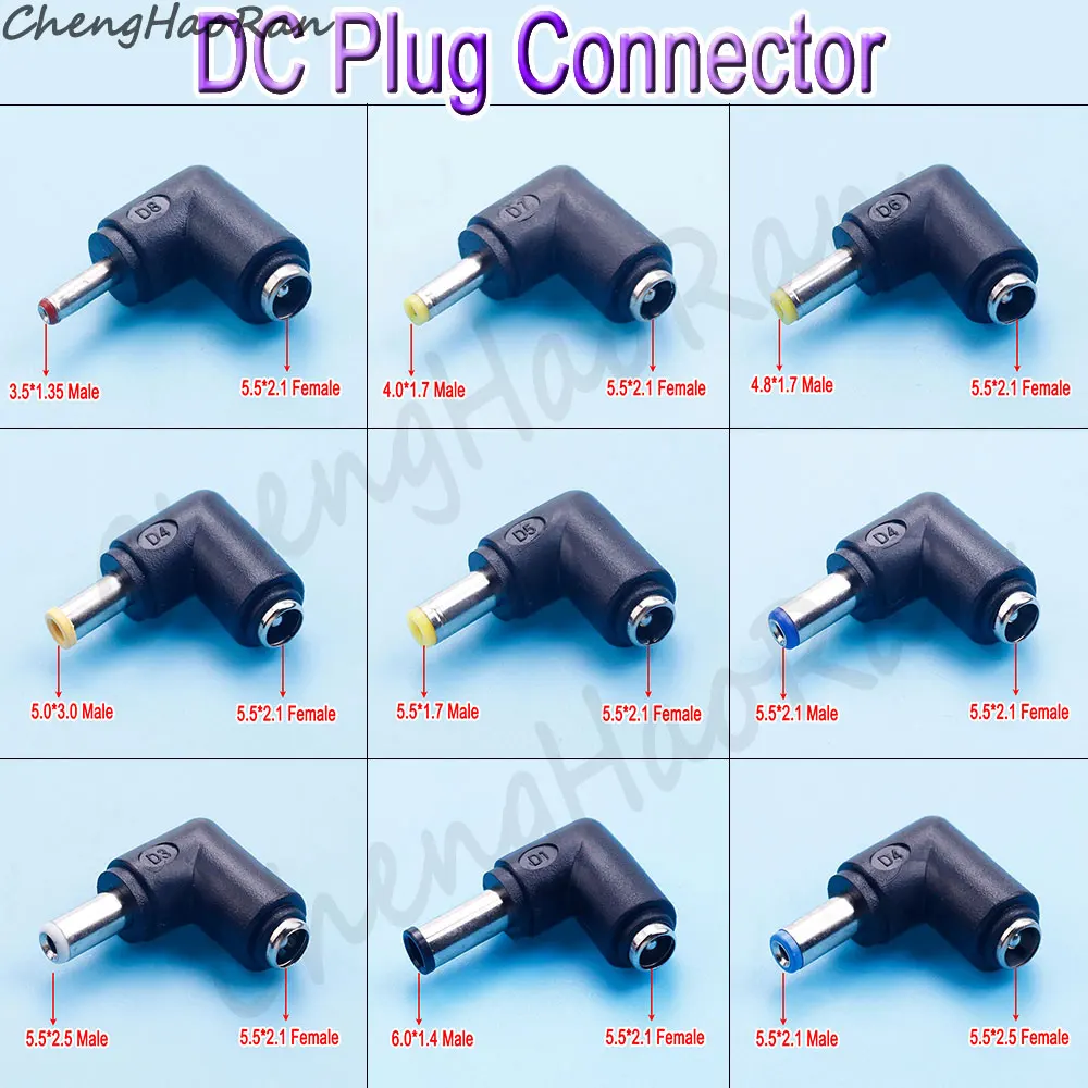 

DC Connector 5.5*2.1 Female to 5.0*3.0 5.5*2.5 4.0/4.8*1.7 5.5*1.7 3.5*1.35 mm Male Power Jack DC Plug 90 Degree Connector