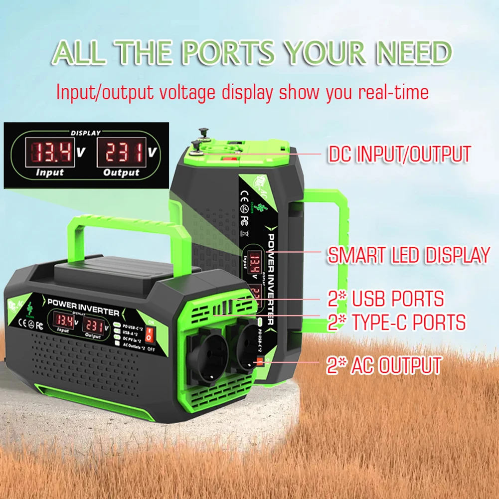 500W ProGrade Car Inverter - Smart Dual Voltage 110V/220V AC + 20W USB-C PD | Charges Laptops/Camera Drones/CPAP Machines Safely