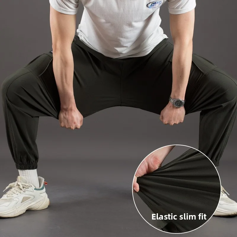 

Men's Spring Summer Lightweight Cargo Pants - High-Stretch Work Trousers with Multi-Pockets, Loose Casual High-Waist Pants