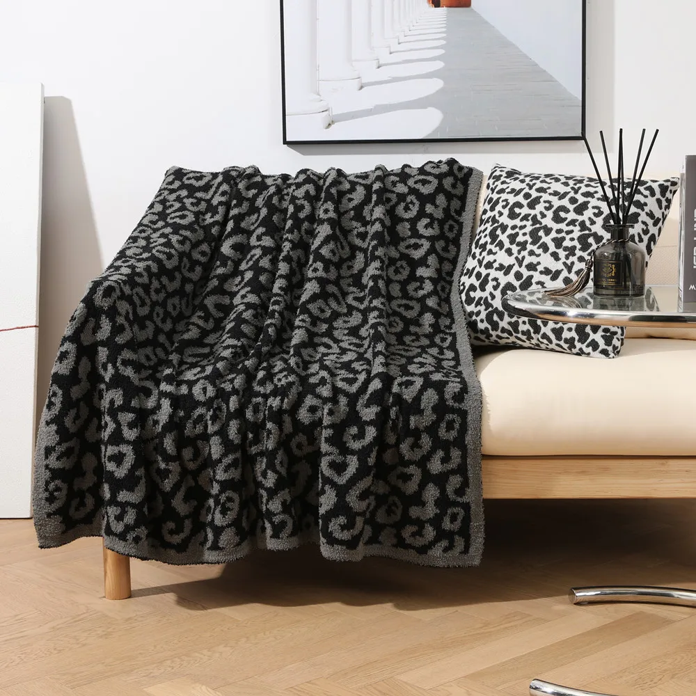 

Leopard Print Cover Blanket Knitted Blanket Half Fleece Jacquard Knitted Blanket Sofa Blanket Tatami Bed Cover Car Blanket