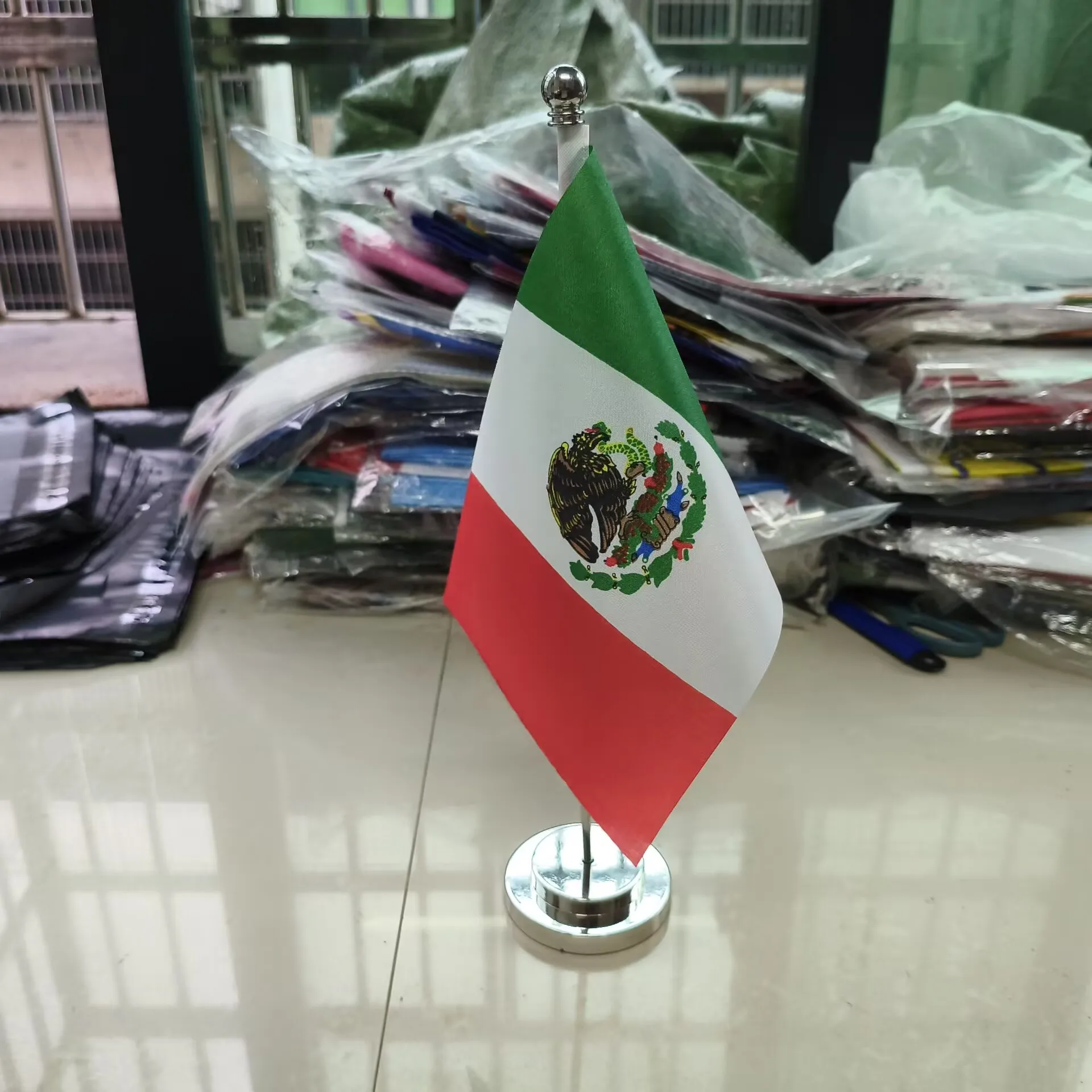 xvggdg   14x21cm Mexico  Banner Boardroom Table Stand Pole The Mexican  Cabinet Flag Set Meeting Room Decoration