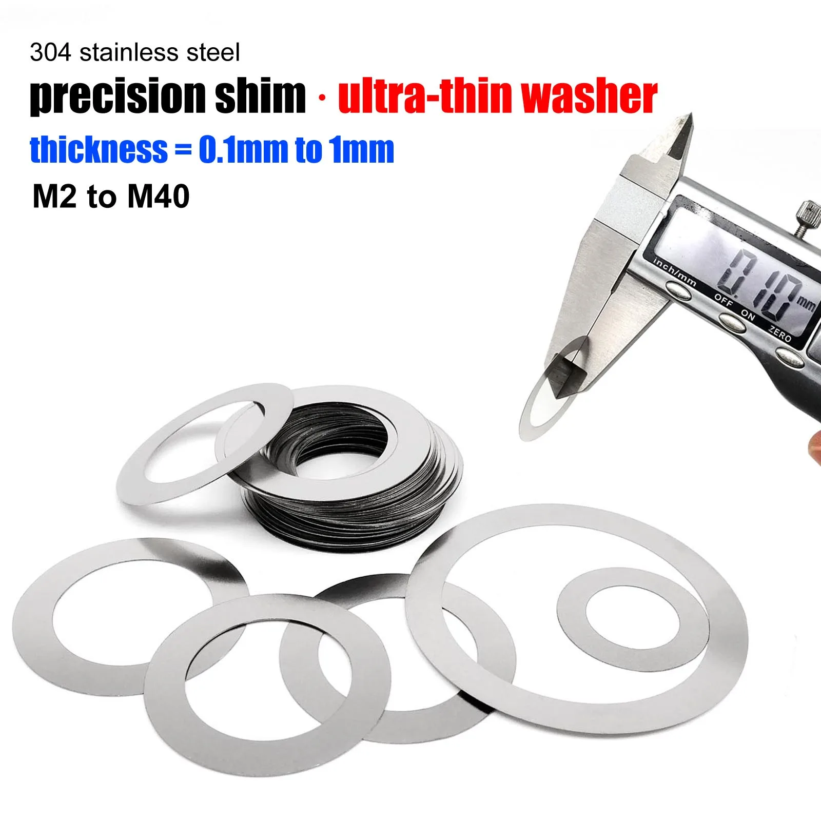 Da M2 a M40 0,1 mm 0,2 mm 0,3 mm 0,5 mm 1 mm DIN988 Regolazione Spessore di precisione ultrasottile Rondella per wafer piatto ultra sottile Acciaio inossidabile 304