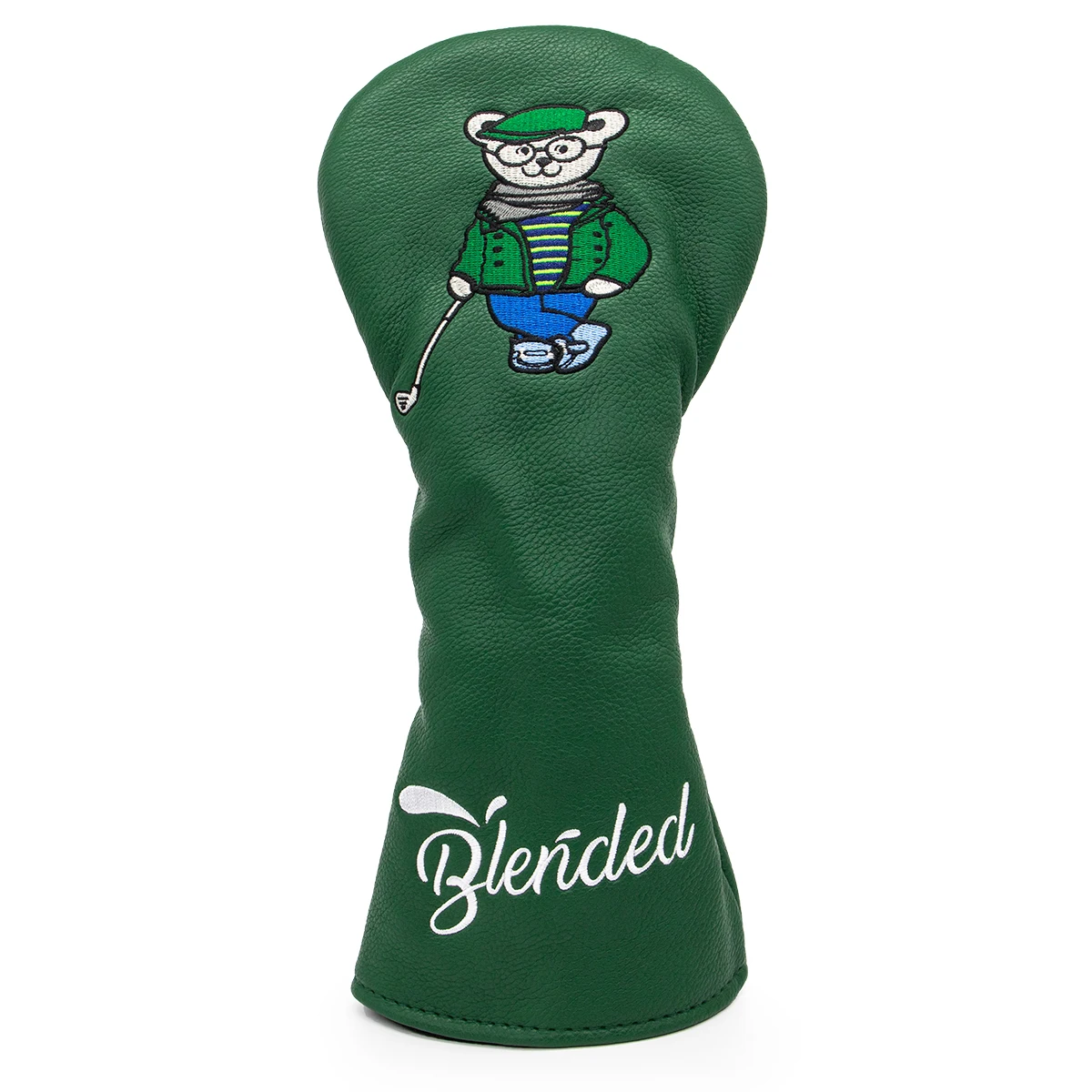 Golf Club Headcover for #1 #3 #5 Cute Mr.Bear Green Premium Leather Driver Fairway(FW) Wood Hybrid(UT) with Number Tags Golf