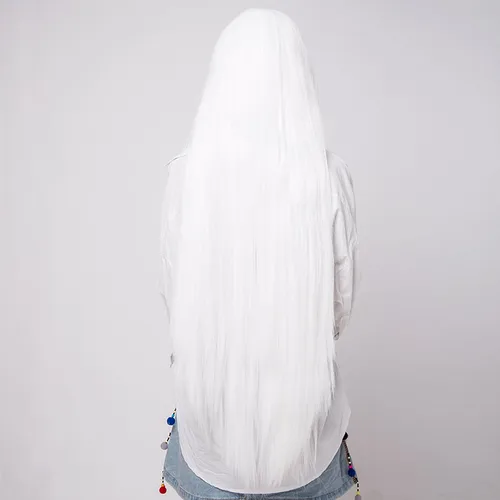 Imagen 2 del producto Lolita Cosplay Anime pelo sintético largo pelucas blancas y moradas fibra resistente al calor fiesta peluca recta negra postizo para mujeres