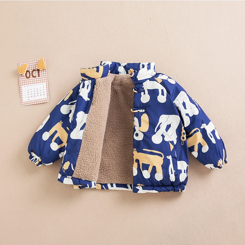 Boys Girls Winter Cotton Padded Jacket New Year\'s Velvet Clothes Baby Fleece Lined Coat Kids Christmas Tops Outerwear 1-7T