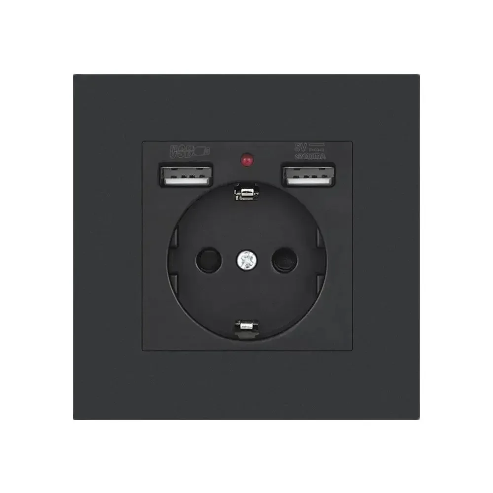

EU Standard Wall Embedded USB Power Socket 16A AC 110V-250V 2A Type C PC Panel Electric Plug Outlet