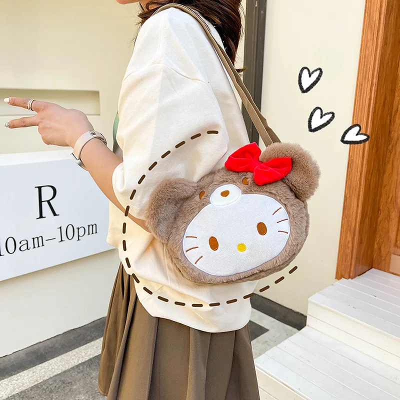 22cm Sanrio Hello Kitty Plush Handbag Kawaii Bag Plushie Sanrio Accessories Cute Shoulder Kids Bags for Girls Hellokitty Gift