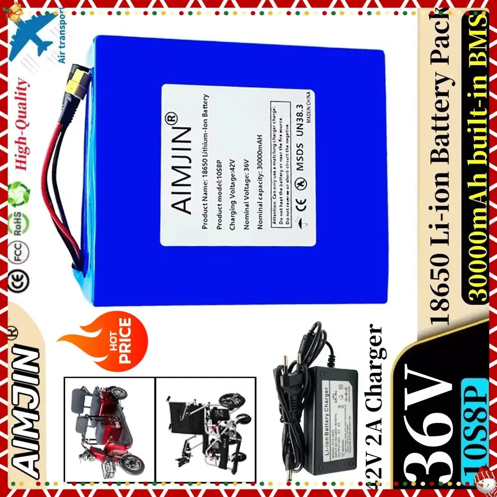 

Новый литиевый аккумулятор 36 В, 30 Ач, 18650, 10S8P, мощный встроенный BMS мощностью 1500 Вт, подходит для различных резервных устройств для хранения энергии.