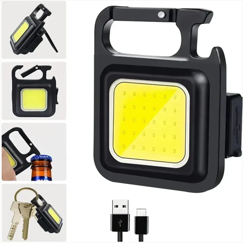 Mini Keychain Light Multifunctional Camping Clip Flashlight USB Rechargeable Outdoor LED Portable Bright Work COB Pocket Lantern