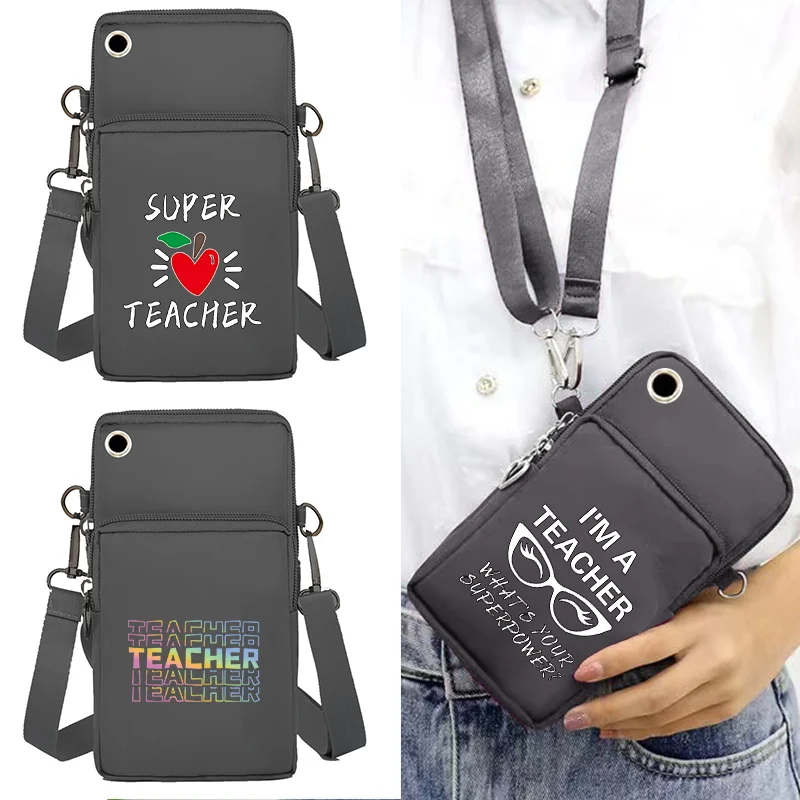 

Waterproof Mobile Phone Bags Women Pack Apple/Huawei Universal Cell Phone Accessories Storage Pouch Messenger Bag Teacher Print