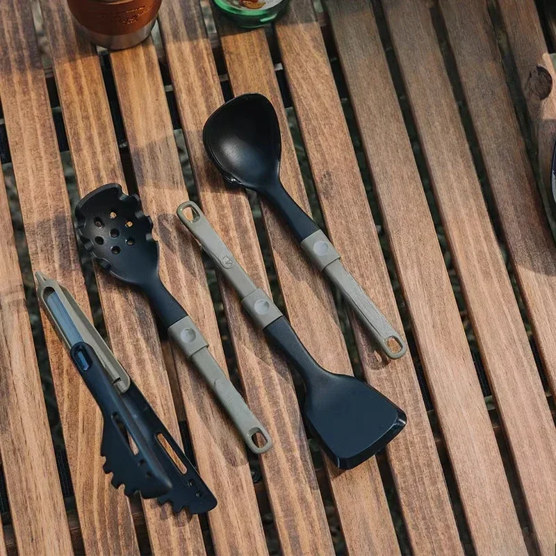 Outdoor Silicone Cookware Spoon Set Folding Spatula Spoon Portable Camping Lightweight Kitchenware Set