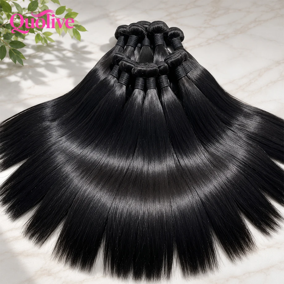 Straight Human Hair Bundles Brazilian Natural Black Color Traditional Sew In Extension 10a Unprocessed Human Hair 1 3 4 Bundles