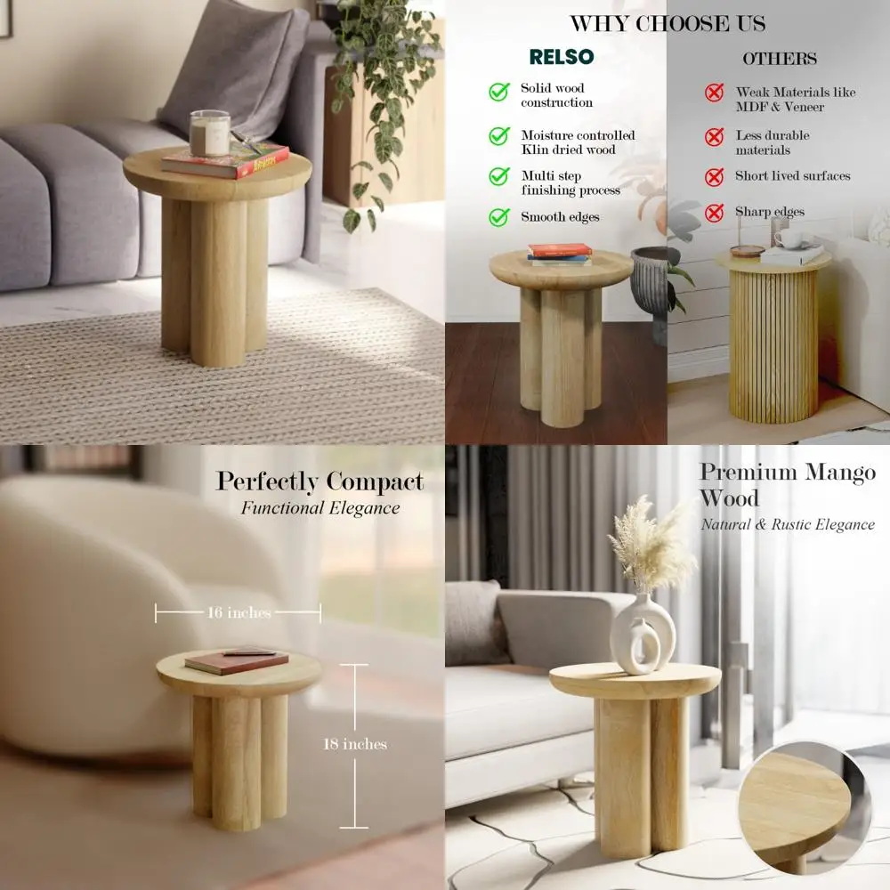 طاولة نهاية غرفة المعيشة على طراز المزرعة: خشب المانجو الصلب للسحر الريفي | مثالية كجانب أو منضدة #1