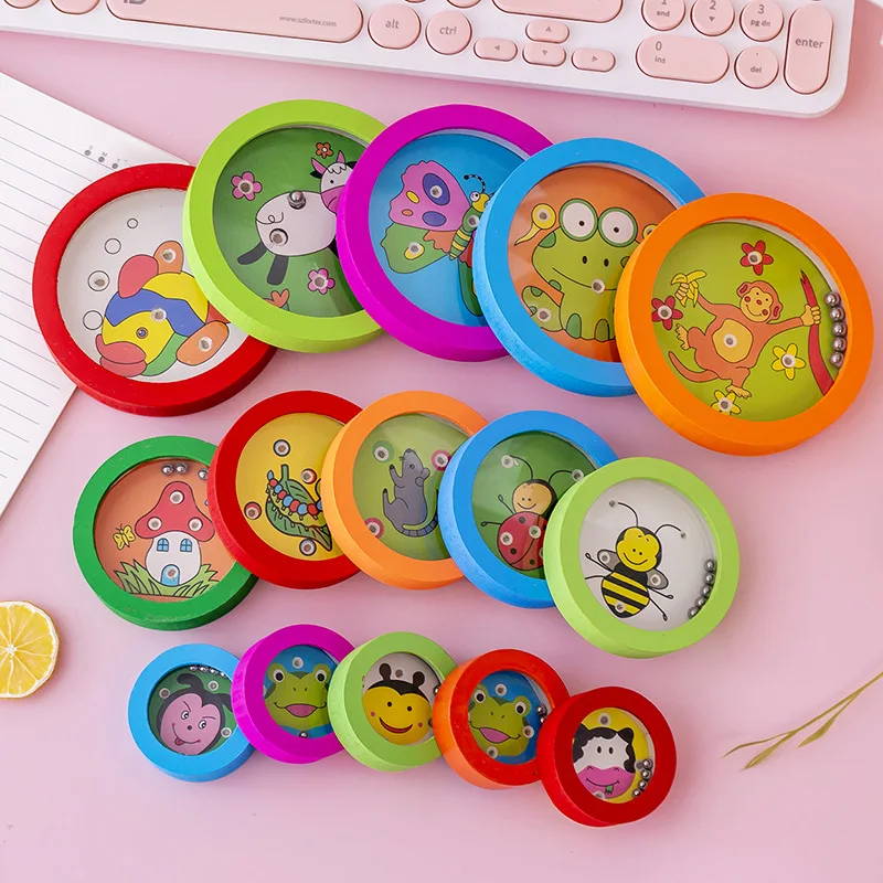 Animals Cartoon Round Wooden Maze Balance Rolling Ball Board Game Brinquedos Educativos Aprendizagem Jogos Intelectuais Para Crianças