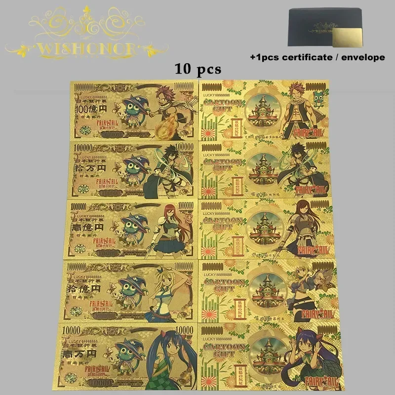 Top Selling Products All Styles Nice Japan Anime Banknote Sets Anime Plastic Card in 24k Gold Plated For Collection