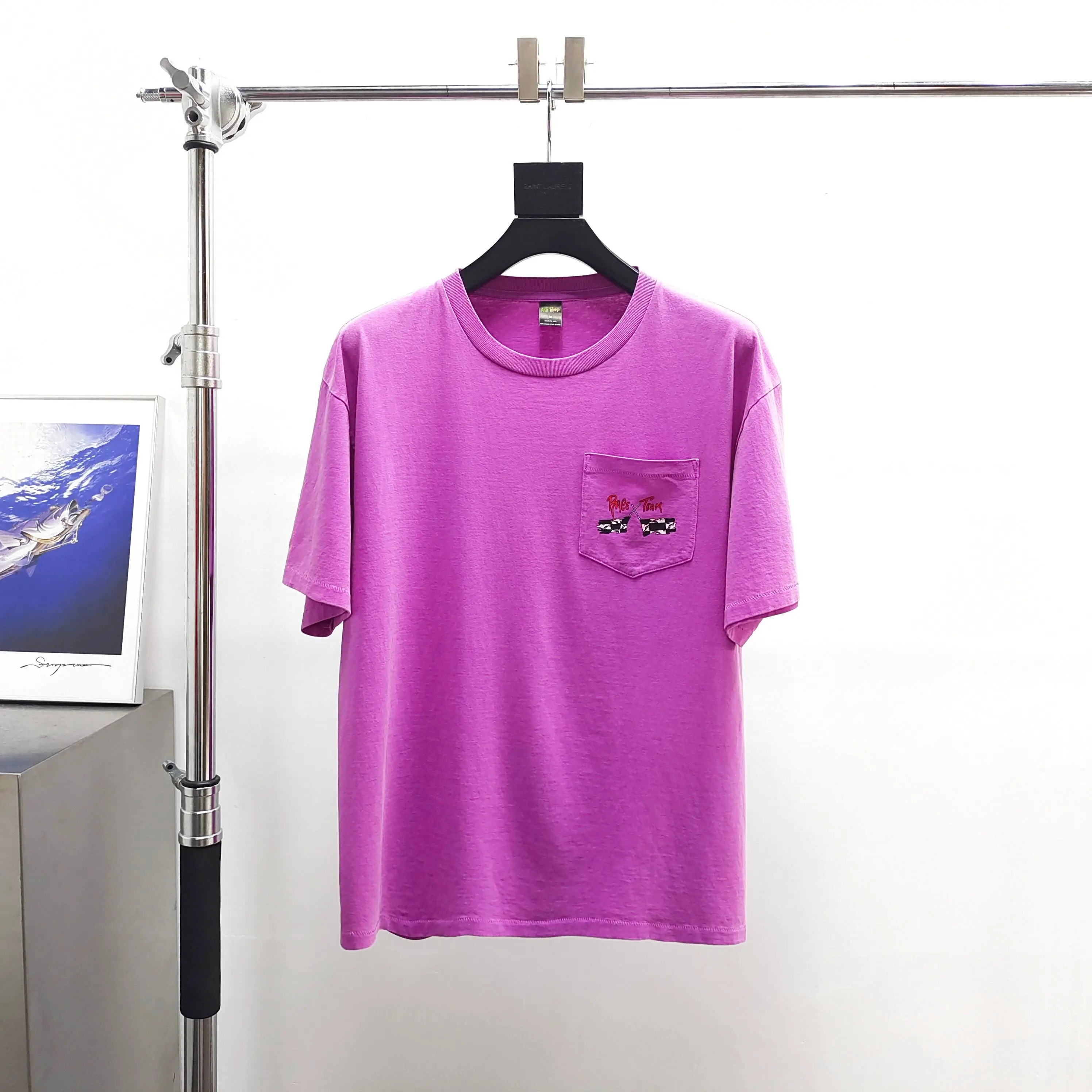 Matty Boy Anti Promo Racing Letter Pocket Purple Short Sleeve Tee
