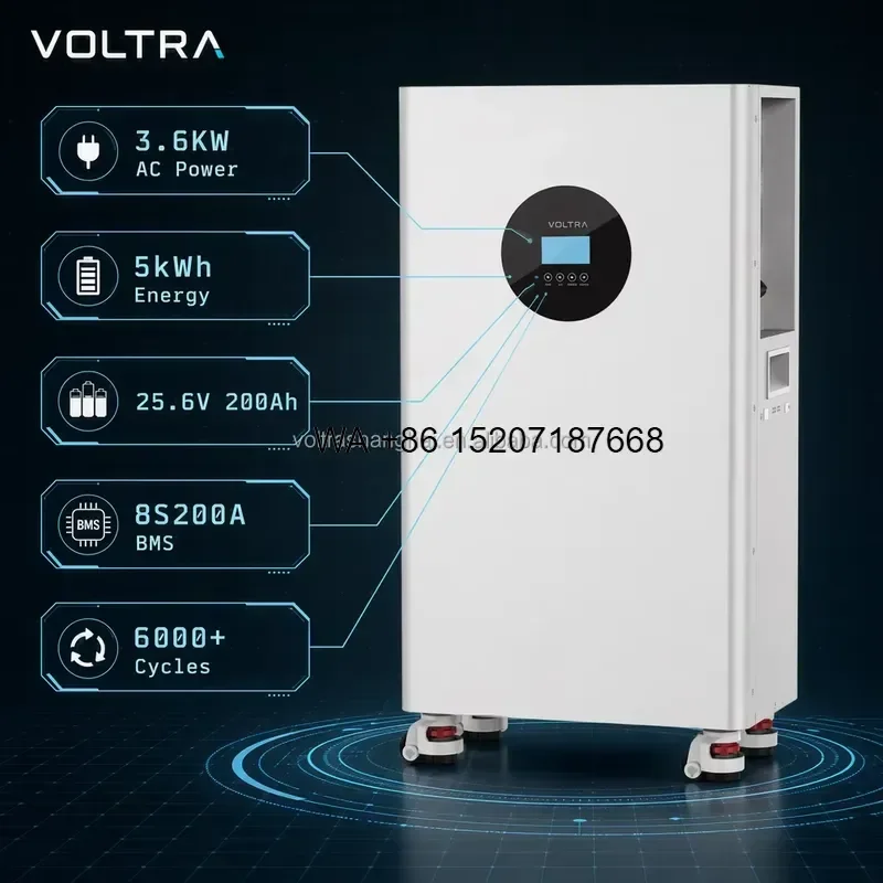 Wmwmnu for AC 3.6KW 5kWh Energy Storage System 51.2V 200Ah LiFePO4 Battery Pack 6000+ Cycles Grade A Cell CAN for Home Solar