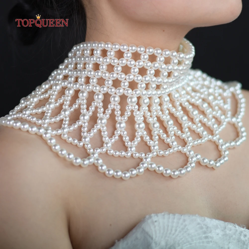 TOPQUEEN luksusowy perłowy szal ślubny krótki ogród ślubny DIY akcesoria Chal De Fiesta Estola Vestido Bolero eleganckie VG94