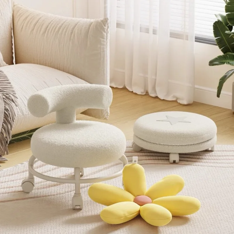 

Household pulley low stool beautiful seam manicure universal wheel small stool children with baby toddler rotating lamb wool sho