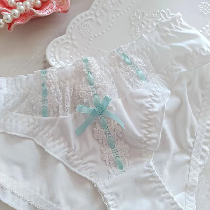 Women Milk Silk Cute Lovely Sweety Underwear Thin Breathable High Elasticity Soft Panties Ribbon Bow Lolita Princess Breifs