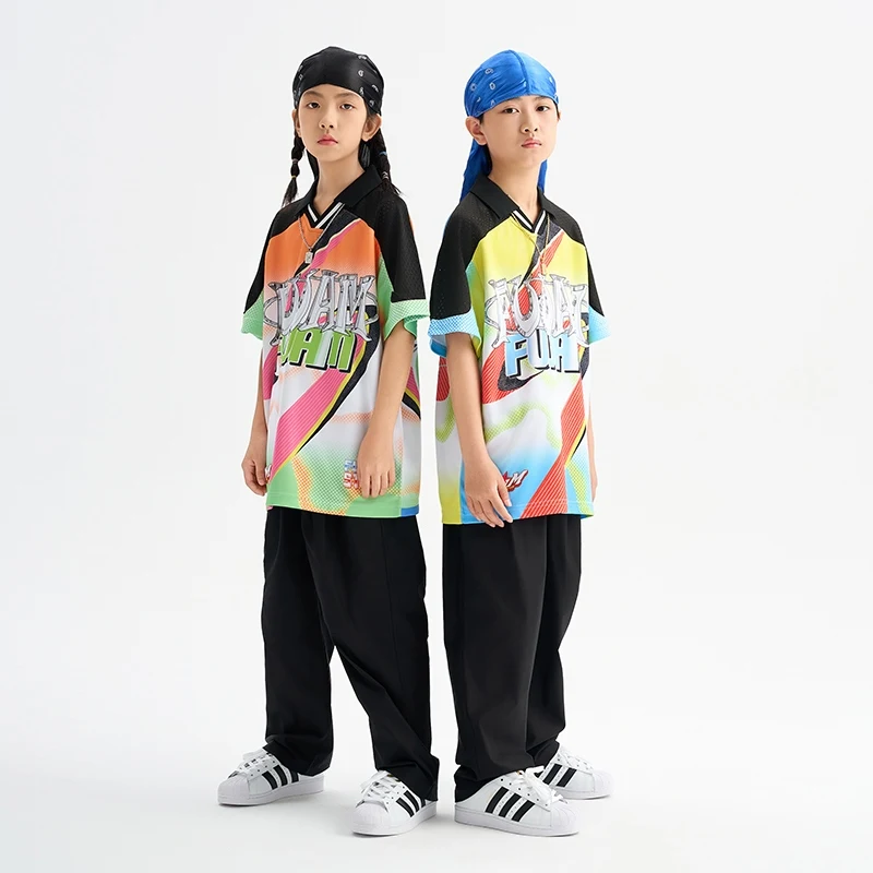 เด็ก Cool Hip Hop เสื้อผ้าเด็ก Street ชุดสาวชุดเต้นรําแจ๊ส STAGE Performance Kpop ชุดห้องบอลรูม Dancewear DQS19959