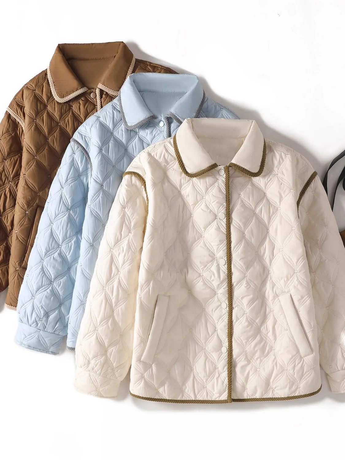 

Корейская легкая теплая хлопковая куртка-пуховик для женщин: модное зимнее пальто с воротником, длинными рукавами, стройнящее, универсальное, милое