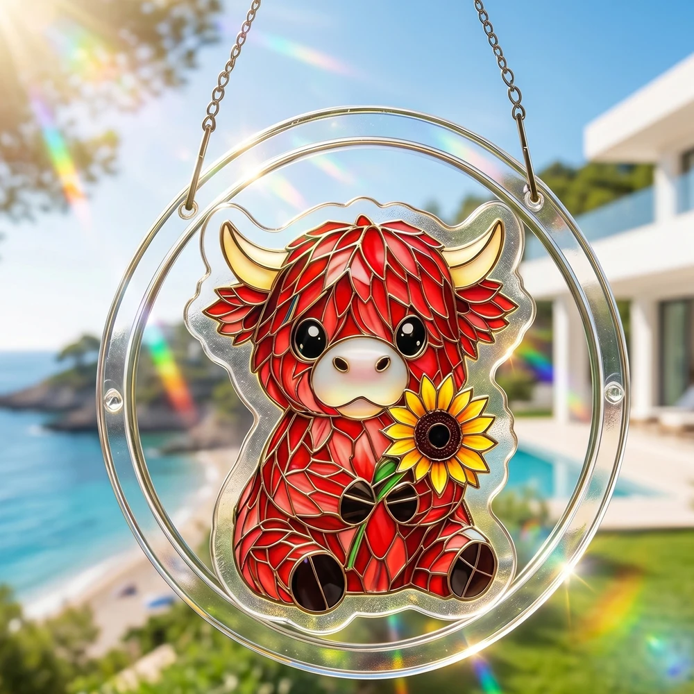 DIY Acrylic Cartoon Cow Suncatcher Puzzle - Stained Glass Style Hanging Ornament for Home & Garden Decor Gift - view 4