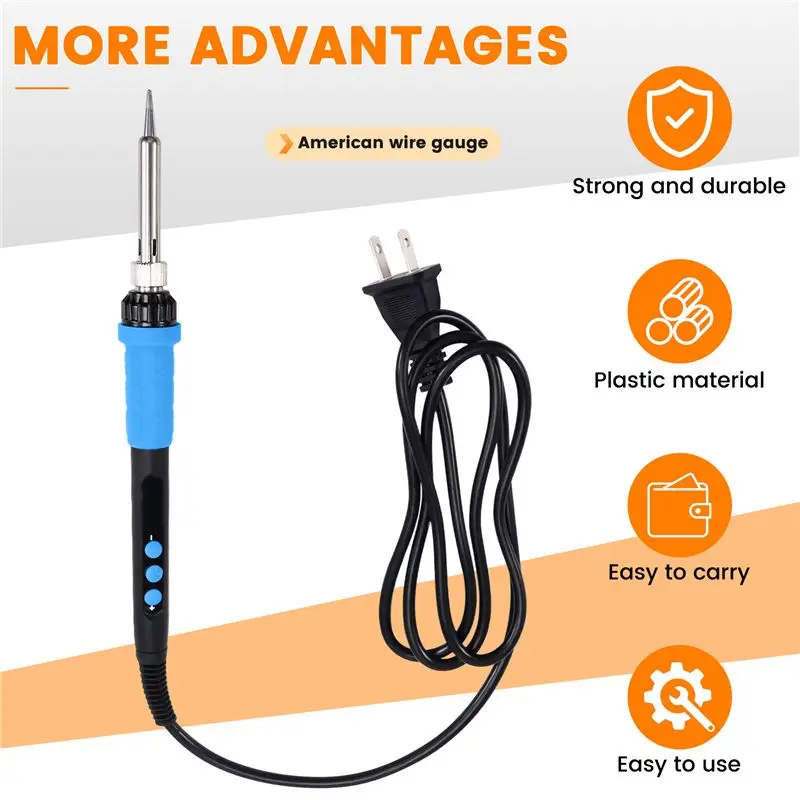 CYCLI-90W Internal Heating Electric Soldering Iron LED Digital Display With Switch Temperature Control Blue US Plug