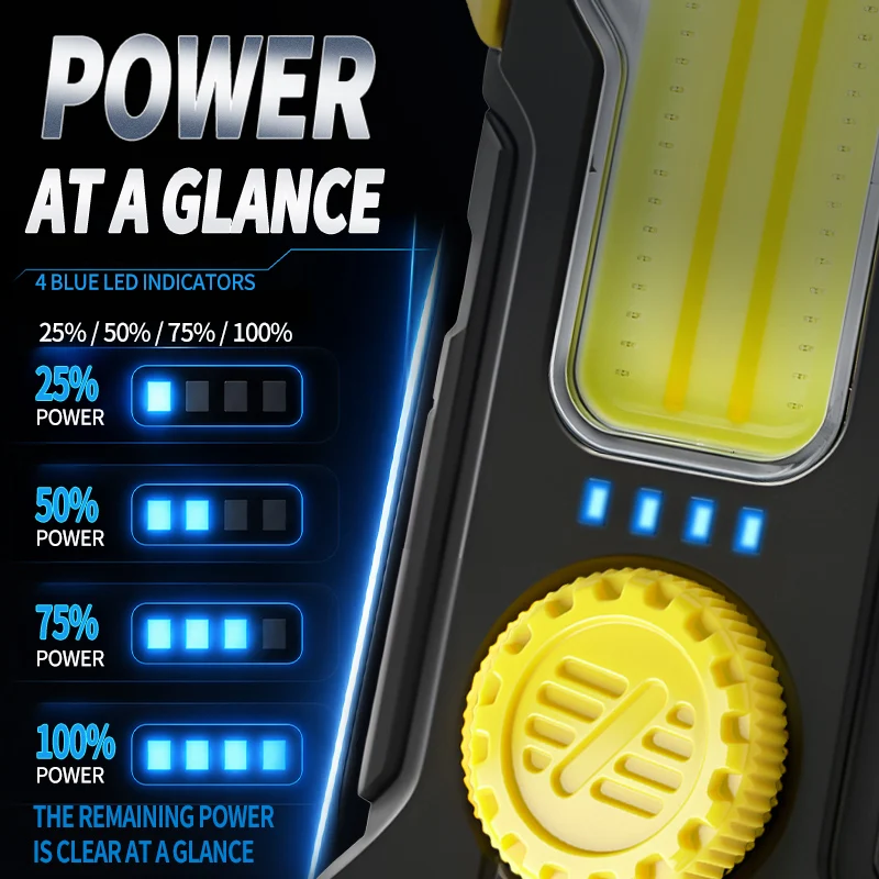 USB Rechargeable COB LED Work Light 4 Light Magnet Hook Rotatable Flashlight Emergency Lamp Outdoor Camping Repair Light