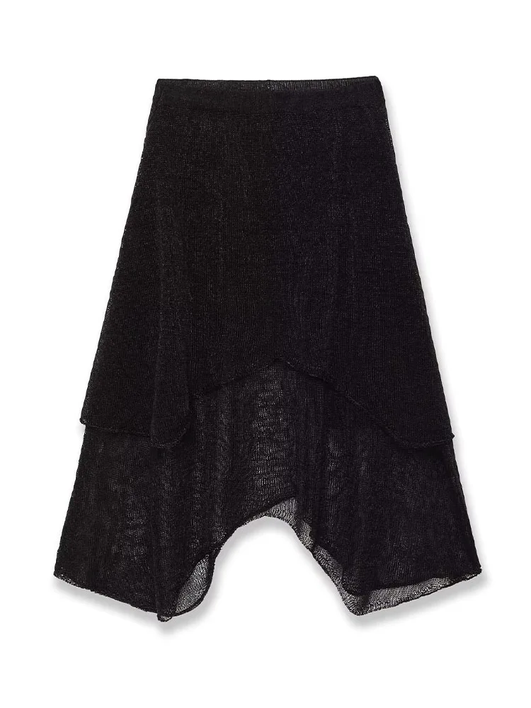 HH Women's New Fashion Versatile Elegant Solid Metallic Knitted Sexy Skirt Female High Waist Casual Asymmetric Hem Skirt Mujer