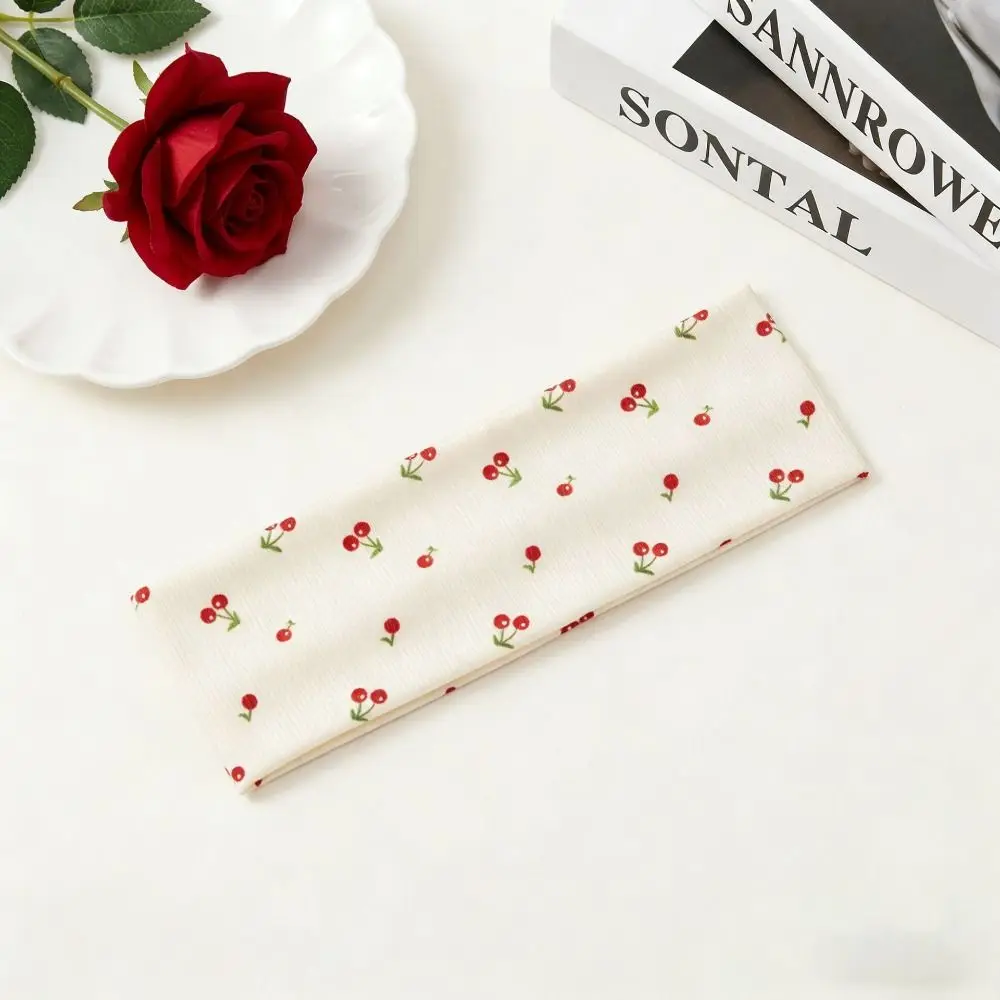 Durable Cherry Print Yoga Headband Elastic Breathable Makeup Headband Soft Hair Accessories Women's Hairband Sports