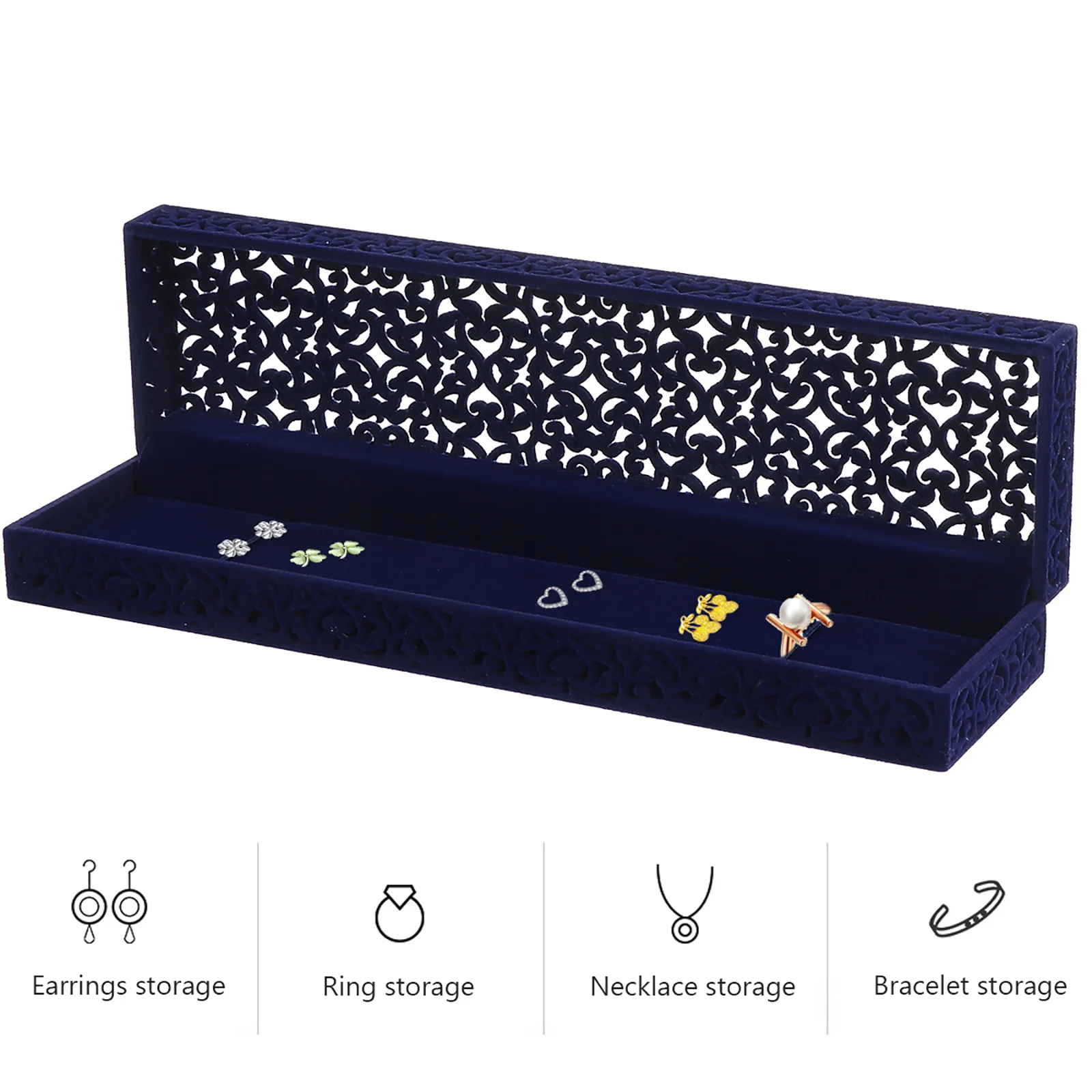 

Royal Blue Necklace Box Hollow-Out Jewelry Storage Case Gift Packing Organizer For Women Dustproof Scratch Resistant