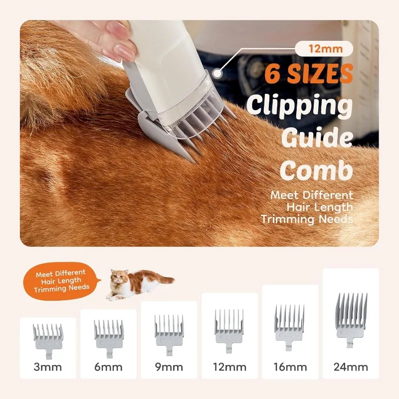 Pet Grooming Vacuum Kit with Cordless Low Noise Dog Clippers, 2.5L Cup, 3 Suction Modes, and 5 Groomer Tools for Cats, Dogs