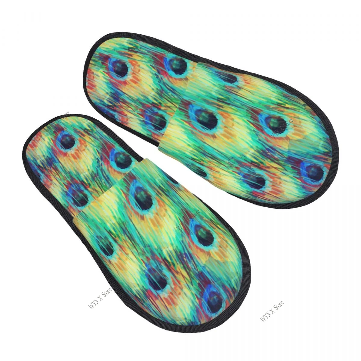 

Abstract Peacock Home Slippers Winter Warm Plush Slippers For Winter Soft