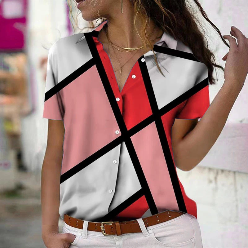 Short Sleeve Tie-dye Plaid Pattern Women Fashion Shirts Summer 3d Printed Street Trend Ladies Casual Blouse 3XL Plus Size Shirt