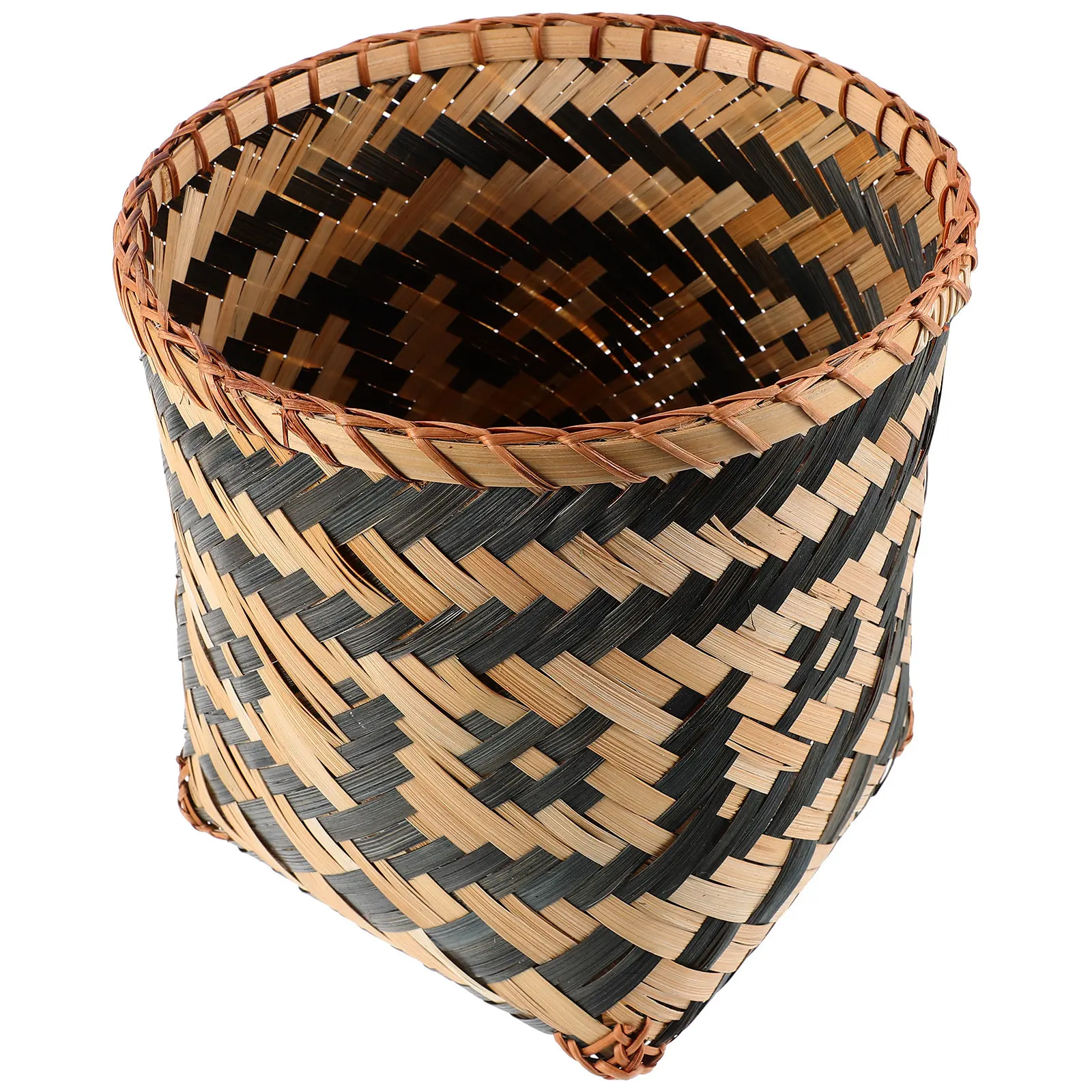 1Pcs Sturdy Bamboo Woven Garbage Can Fresh Color Matching Design Multi Purpose Storage Basket Trash Organizer for Home Office