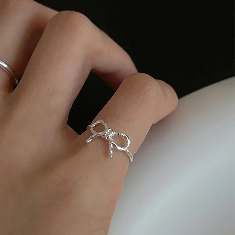 Tail ring irregular lines bowtie ring female opening adjustable lovely sweet simple ring cold wind