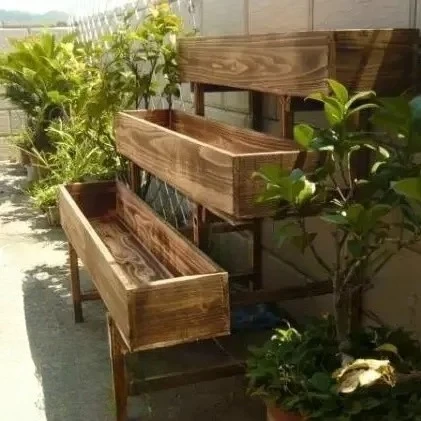 

Outdoor Garden Terrace Gardening Fir Multi-layer Ladder Slot Carbonized Wood Growing Vegetables Solid Wood Succulent Flower