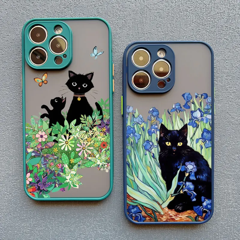 Claude Monet Funny Cat Art Phone Case For iPhone 14 15 Pro Max Plus 16 11 12 13 Pro Max Mini X XR XS 7 8 Cover Shockproof Coque