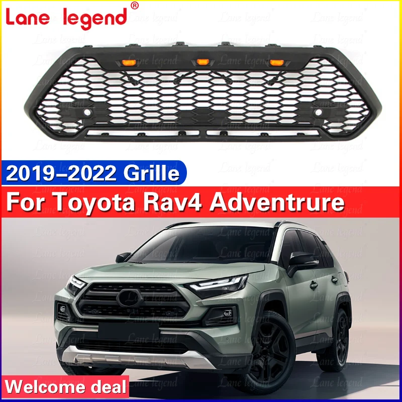 High Quality ABS Black Grill Middle Grill Car Front Grills With LED Lights Light Strip Fit For Toyota RAV4 2019-2022