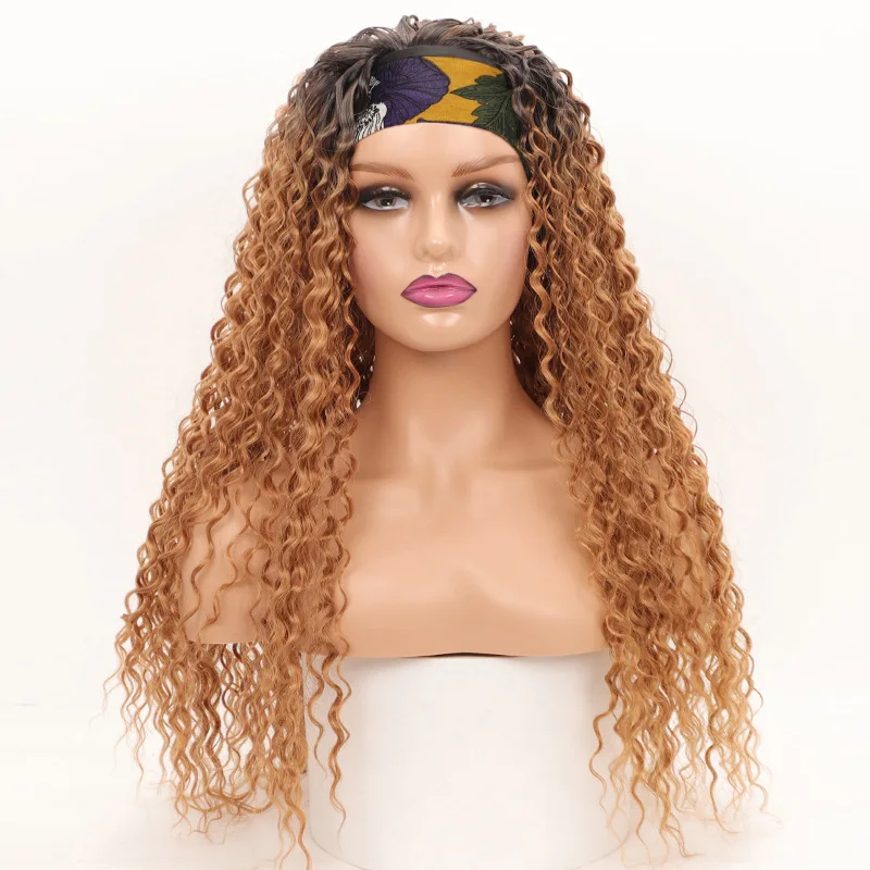 

Women Ice Silk Hairband Corn Perm Long Blonde Dyed Black Small Curly Elastic Net Synthetic Hair Wig