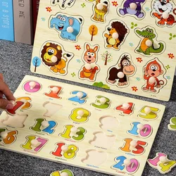Cartoon 3D Wooden Puzzles Montessori Baby Toys Wooden Peg Puzzles Hand Grab Boards Toys Early Educational Puzzles Toys Kids Gift